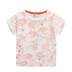 ジャンプメーター夏の動物プリントガールズTシャツフラミンゴの赤ん坊の服かわいい子供綿の子供210529