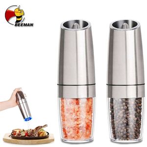BEEMAN Electric Salt and Pepper Grinder Stainless Steel Automatic Gravity Induction Mill Kitchen Spice Grinders Tools 210712