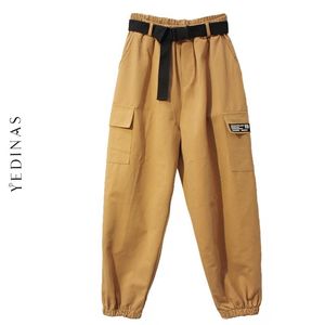 Yedinas Autumn Harem Pants Woman Casual Bf Streetwear Cargo Women Green High Waist With Pocket Trousers Female 210527