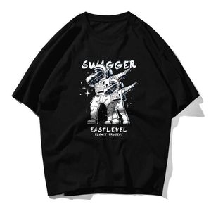 Pavonearse al por mayor-Astronauta Hip Hop de gran tamaño Swagger T Shirt Hombres Streetwear Graffiti Harajuku Tshirt de manga corta Algodón suelto Hiphop Camiseta