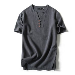 Männer T-shirt Sommer Männer Baumwolle T-shirts Casual Kurzarm Chinesischen Stil Vintage V-ausschnitt Tees Plus Größe Übergröße Schwarz weiß Tops 220304