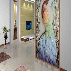 Les fonds d'écran Drop PO Wallpaper 3d Relief Aisle Vanité européenne Corridor Magnolia Peacock Art Essence
