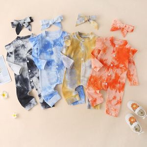 Kids Rompers Girls Boys Tie Dye Romper Spädbarn Toddler Flyga Sleeve Jumpsuits Vår Höst Mode Boutique Barnklättring Kläder