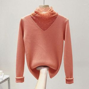 Женские свитера свитер с длинной рукавами 2021 осенью и зимние кружевные шить все-матч большой западный стиль