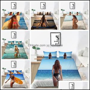 Zestawy pościeli Dostawy Strona główna Tekstylia Ogród Drukowanie 3D Unikalny Projekt Bikini Sexy Kobiety Styl Duvet Er Set Pojedyncza królowa King Size dla ADTS