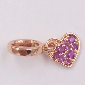 925スターリングシルバージュエリーPandora Royal PurplePavéチルトハート详差船チェーンスペーサークリスタルビーズDIYブレスレット製作キットホームレディース789404C03