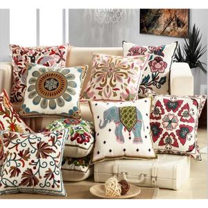 Cotton Canvas Embroidery Flower Pillow Cushion / Decorative Pillow sofa Home Decor Throw Pillow pillowcase 211110