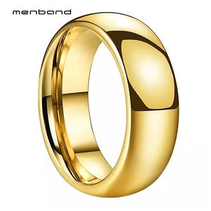 Gold Wedding Band Men Women Tungsten Couple Rings Dome High Polish 6MM 8MM Comfort Fit Record Name Date 211217