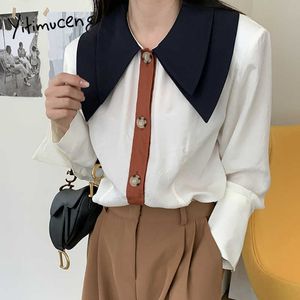 Yitimuceng Button Up Blouse Woman Oversized Office Lady Tops Korean Fashion Long Sleeve White Shirt Spring Summer 210601