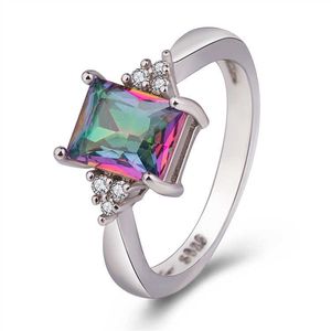 Damenringe Kristallschmuck Blauer grüner Stein-Diamantring kreativ eingelegter Regenbogen-Cluster für weibliche Bandstile