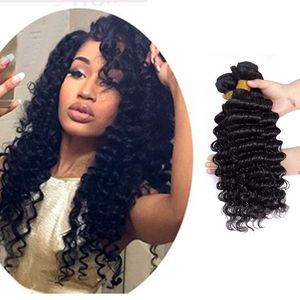 Malaysian Raw Virgin Human Hair Extensions Four Bundles Deep Wave Curly 100% Double Wefts Natural Color 4 Pieces