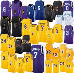 6 Jersey Russell 0 Westbrook 8 Basket Svart Carmelo 7 Anthony 3 Davis Mamba LBJ Lila Gul 2022 Herr 23 LeBron Tröjor