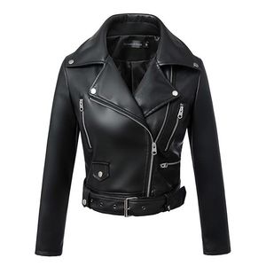 Neue Frauen Herbst PU Lederjacke Mode Schwarz Reißverschluss Motorrad Mäntel Kurze Leder Damen Biker Jacken Plus Größe Y201006