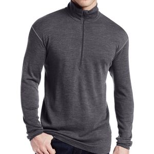 Homem Nova Marca 100% Puro Merino Merino Homens Médio Peso 1/4 Zip Out Porta Camada Base Quente Térmica Longa Camisa Camisa Tops 210317