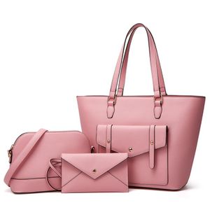 Fashion PU womens totes bags solid color 3-piece set style design lady shoulder bag casual handbag