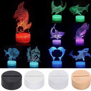 Ilusão 3D LED Lâmpada Dolphin Baleia Oceano Série 40 Padrões Base Luz Base Colorido Night Luzes De Mesa Decoração Presente da Criança