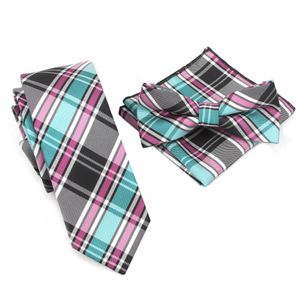 2019 Slim Tie Plaid Ties Set Bowtie Handkerchief Pocket square Necktie 21 colors