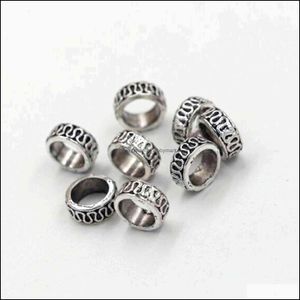 Spacers Jewelry Findings & Components Brand 200Pcs Antique Sier Alloy Carved Large Hole Spacer Beads For Making Bracelet Necklace Diy Aessor