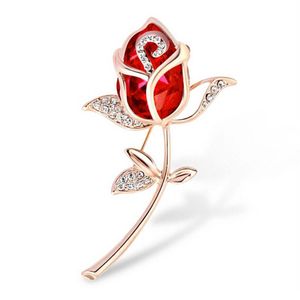 Pinos, Broches Cristal Red Rose Pins Rhinestone Flor Broche Mulheres Acessórios Casamento Bonito