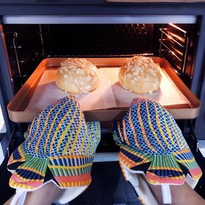 Cute 3D Cartoon Animal Oven Long Mitts Microwave Heat Resistant Non-slip Gloves Cotton Baking Insulation Gloves Kitchen Tools