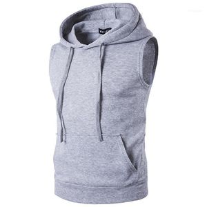 Hoodies Masculinos Suéters por atacado - 2022 Moda Fleece Plain Fit Hooded sem mangas