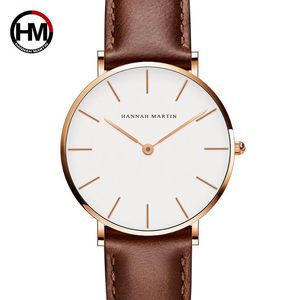 2022 Quartz Arristatch Luxury Women Watches Relogio Feminino Hannah Martin Leather Band Rose Gold Vattentät Damer Fit Style Clock