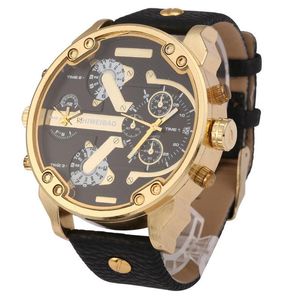 Wristwatches Brand Shiweibao Quartz Watches Men Fashion Watch Leather Strap Golden Case Relogio Masculino Dual Time Zones Military Wristwatc