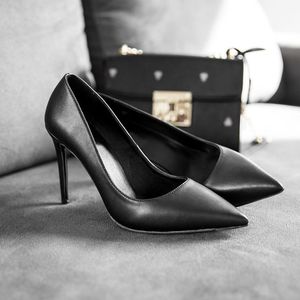 Dress Shoes Super High Heels Women's Fine Heel 2021 Black Leather Work Elegant Art Test Flight Attendants Wedding