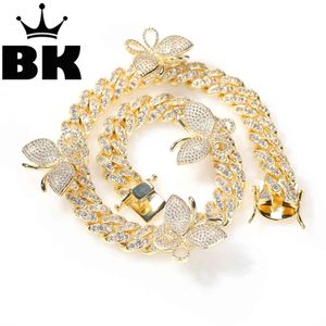 Bling King 12mm CZ Obróć Motyl Naszyjnik Iced Out Cyrkon Custom Color Luxury Bling Jewelry Moda Hiphop dla mężczyzn X0509