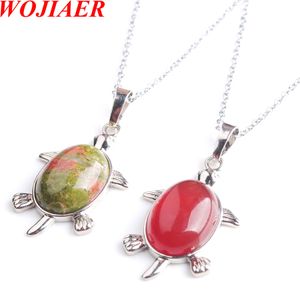 Wojiaer Natural Tigers Agate Agate Stone Tiny Turtle Colences Ожерелья Reiki Lucky Animal Sea Charm Jewelry для женщин Be910