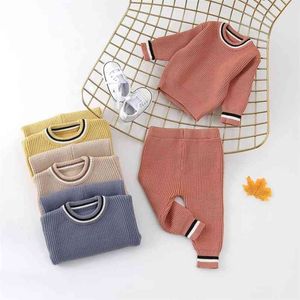 2 pezzi Baby Boy casual Stripes Baby's Set Solid Cotton Knitted Kids Soft Autunno Inverno Panno 210528
