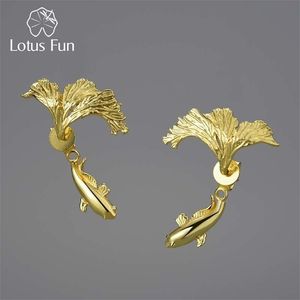 Diviseurs De Bijoux achat en gros de Lotus Fun k Gold Inhabituel Design Divisé Fighting Goujons de poisson pour femmes Sterling Argent Original Bijoux Trend