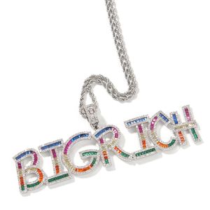 High Quality Gold Plated Ice Out Bling Colorful CZ Letters Custom Name Necklace for Women Men with Free 24inch Rope Chain