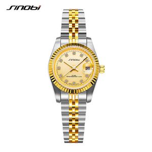 Sinobi Newest Luxury Woman Golden Watches High Quality Stainless Steel Quartz Business Wristwatches for Women Clock Montre Femme Q0524