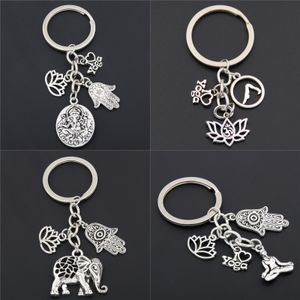 I Love Yoga Thailand Bohemia Elephant Lotus Pendants Keychain Om Ohm Aum Jewelry Keyring Gift For Women Souvenirs