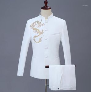 Chorus Youth Chinese Tunic Garnitaty dla mężczyzn Blazer Boys Prom Mariage Fashion Slim Masculino Najnowsze Płaszcz Spodnie Wzory Piosenkarka