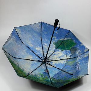 Guarda-chuvas Les Meule Claude Monet Pintura a óleo Guarda-chuva para mulheres Chuva automática Sol portátil à prova de vento 3fold78602453387