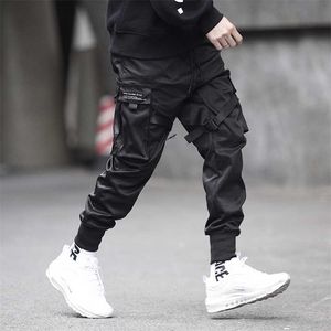 Prowow Uomo Nastri Streetwear Pantaloni cargo Autunno Pantaloni hip-hop Pantaloni Tuta Nero Moda Pantaloni larghi con tasche 211008