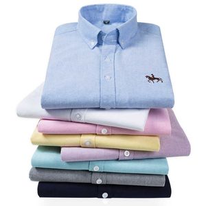 Plus Size 6xl 5xl Men long Sleeve Shirt 100% Cotton Oxford Shirt Fashion Plaid Causal Male Shirts Man Clothes 210629