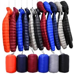 Erkekler Kışlık Moda Kapüşonlu Beyaz Ördek Aşağı Ceketler Artı Boyutu Ultralight Aşağı Ceket Taşınabilir Ince Aşağı Parkas 210927