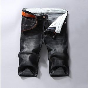 Men's Denim Shorts Fashion Slim Fit Elastic Cotton Black Wash Ripped Jeans Male Brand Clothes 2021 Summer