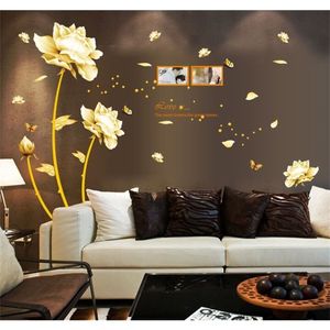 Tempo de Ouro Riches e Honra Flores Estilo Chinês Diy Adesivos de Parede Sala de estar TV / Sofá Fundo Mural Decalal AY9188 210308