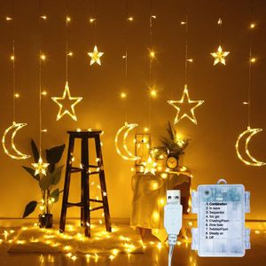 Strängar LED stjärna Moon Fairy String Lights Curtain Lamp USB Battery Operated Christmas Garland Outdoor For Wedding Party Window Decor