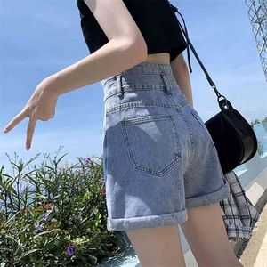 Vintage Casual Plus Size Moda Sexy Largo Perna Coreana Cintura Alta Verão Mulheres Jean Denim Shorts Feminino Calças curtas 210724