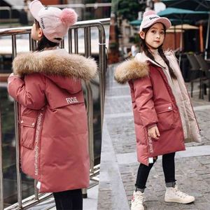 Teen Young Girls Warm Coat Winter Parkas Outerwear Teenage Outfit Children Kids Girls Fur Hooded Jacket for 5 6 8 10 12 Years 210812