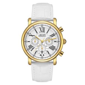 Wristwatches Brand Woman's Chronograph Quartz Watch With 24 Hours And Calendar Display White Leather Strap Wrist Stopwatches For Ladies