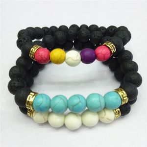 Link, cadeia natural pulseiras de pedra vulcânica encanto mulheres chakra equilíbrio contas homens negros lava turquesa strand pulseira de moda jóias