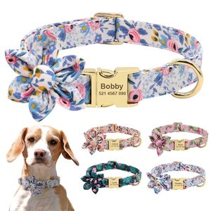 Custom Engraved Dog Collar Personalized Nylon Dogs ID Tag Collars Pretty Flower Dog Necklace Accessories Pet Supplies Y200922