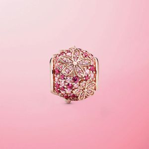 Alta qualità reale argento sterling 925 filatura rosa pavimenta fiore margherita branelli di fascino misura originale gioielli braccialetto Pandora regalo Q0531