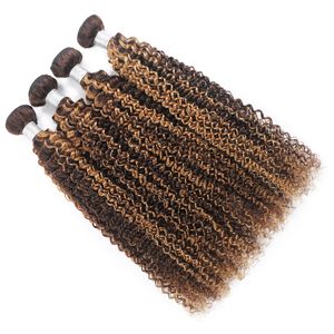 Ishow Wefts Lossa Deep Highlight Ombre Färg Brown Human Hair Buntar INCH Brazilian Body Wave Curly Peruvian Virgn Hårförlängningar för kvinnor Alla åldrar
